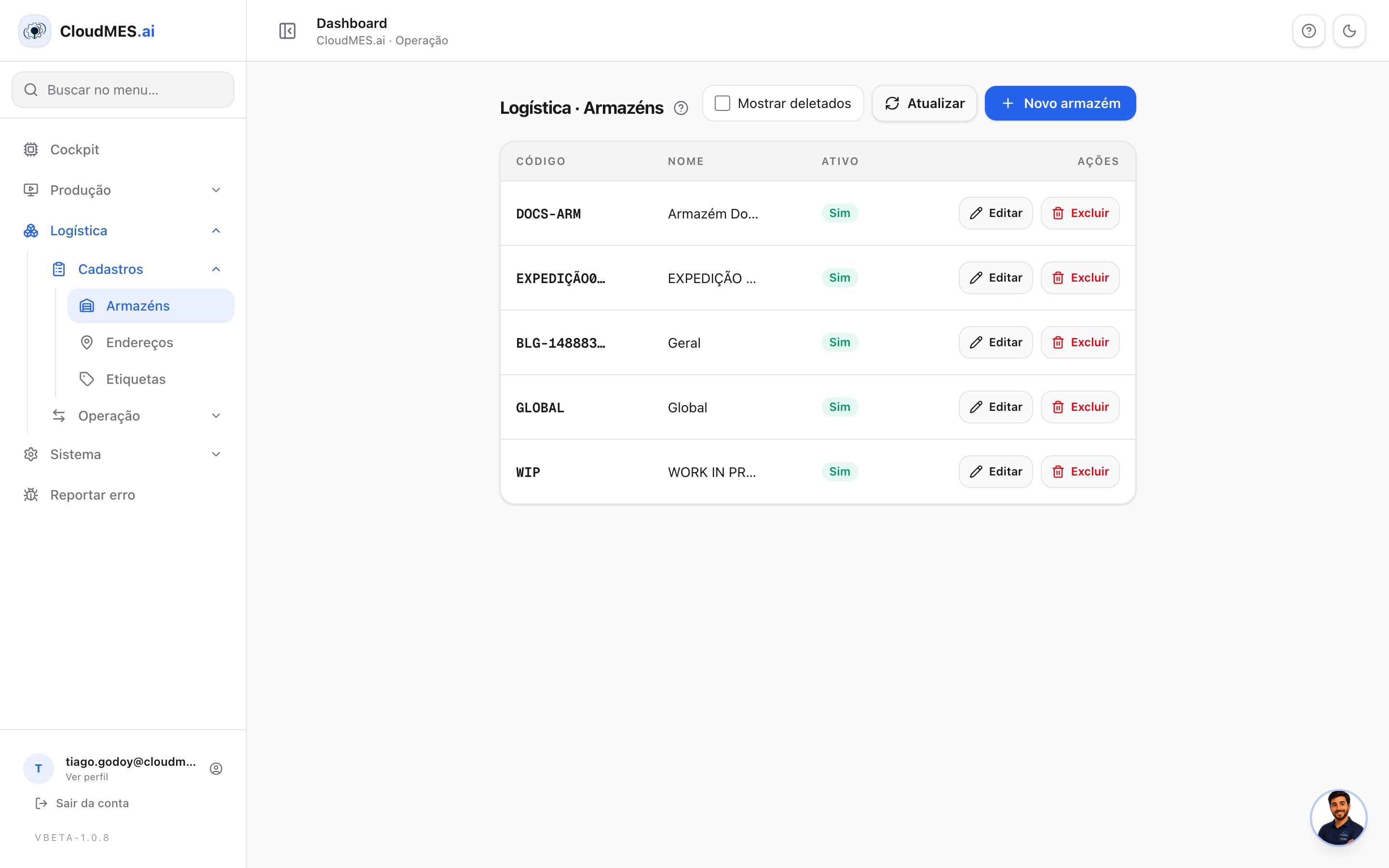 Lista de armazéns