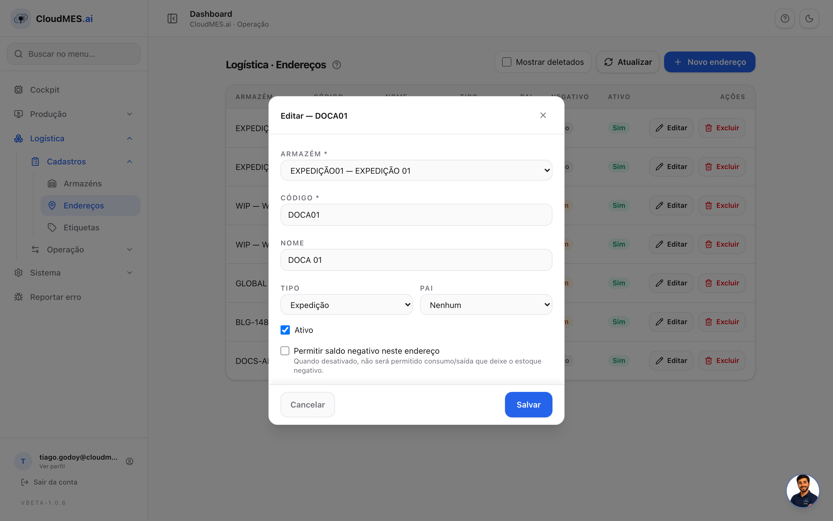 Modal de endereço