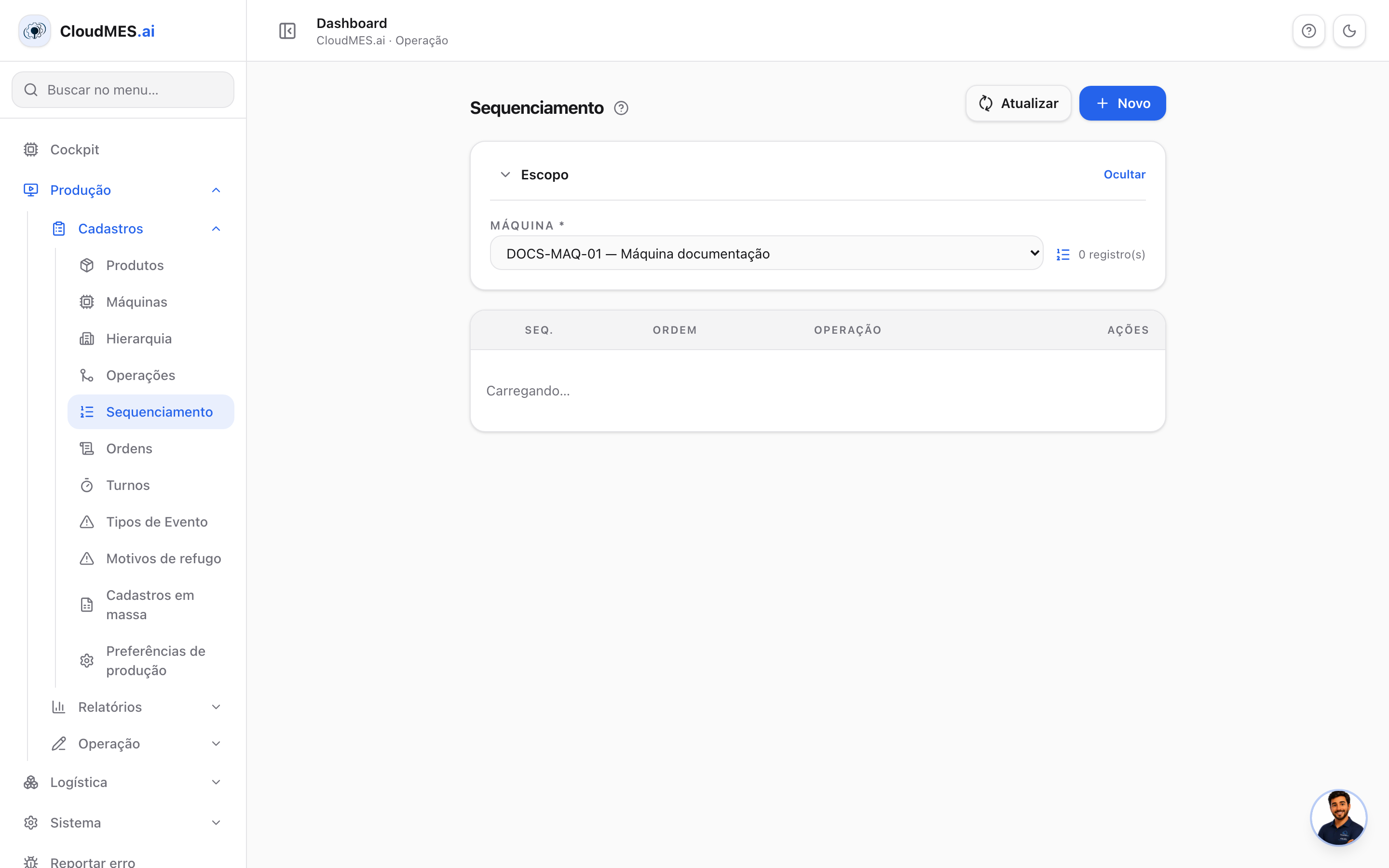 Sequenciamento — escopo e lista