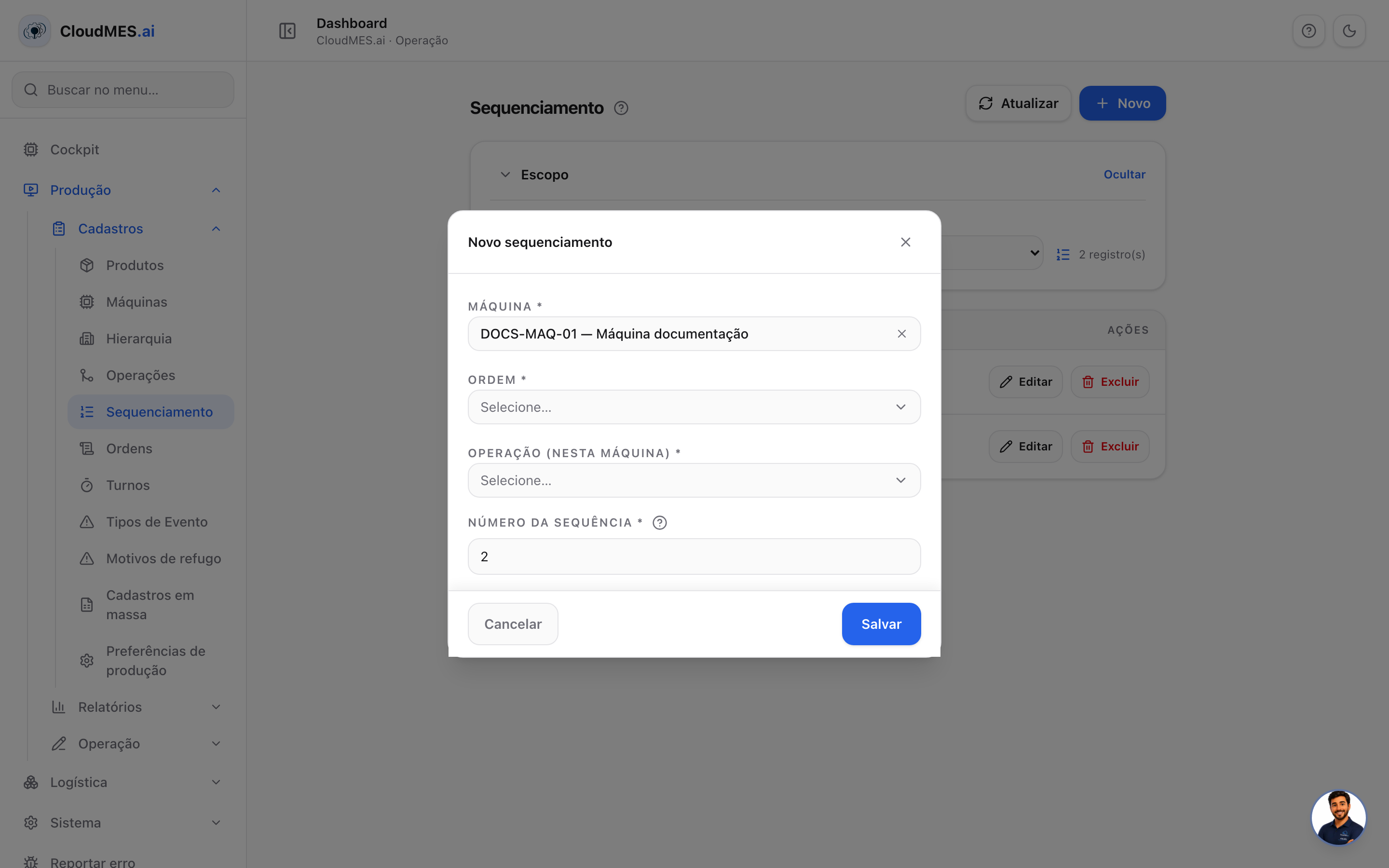 Modal de sequenciamento