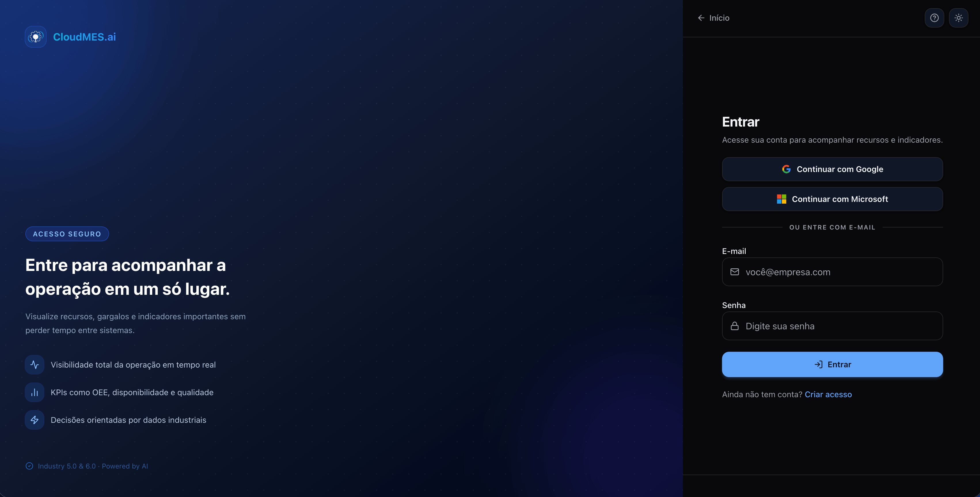 Tela de Login do CloudMES